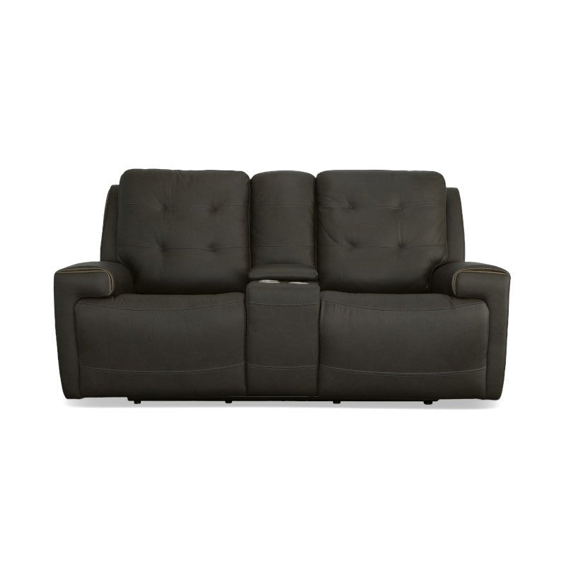 Iris Leather Power Reclining Loveseat with Console & Power Headrests - Rug & Home