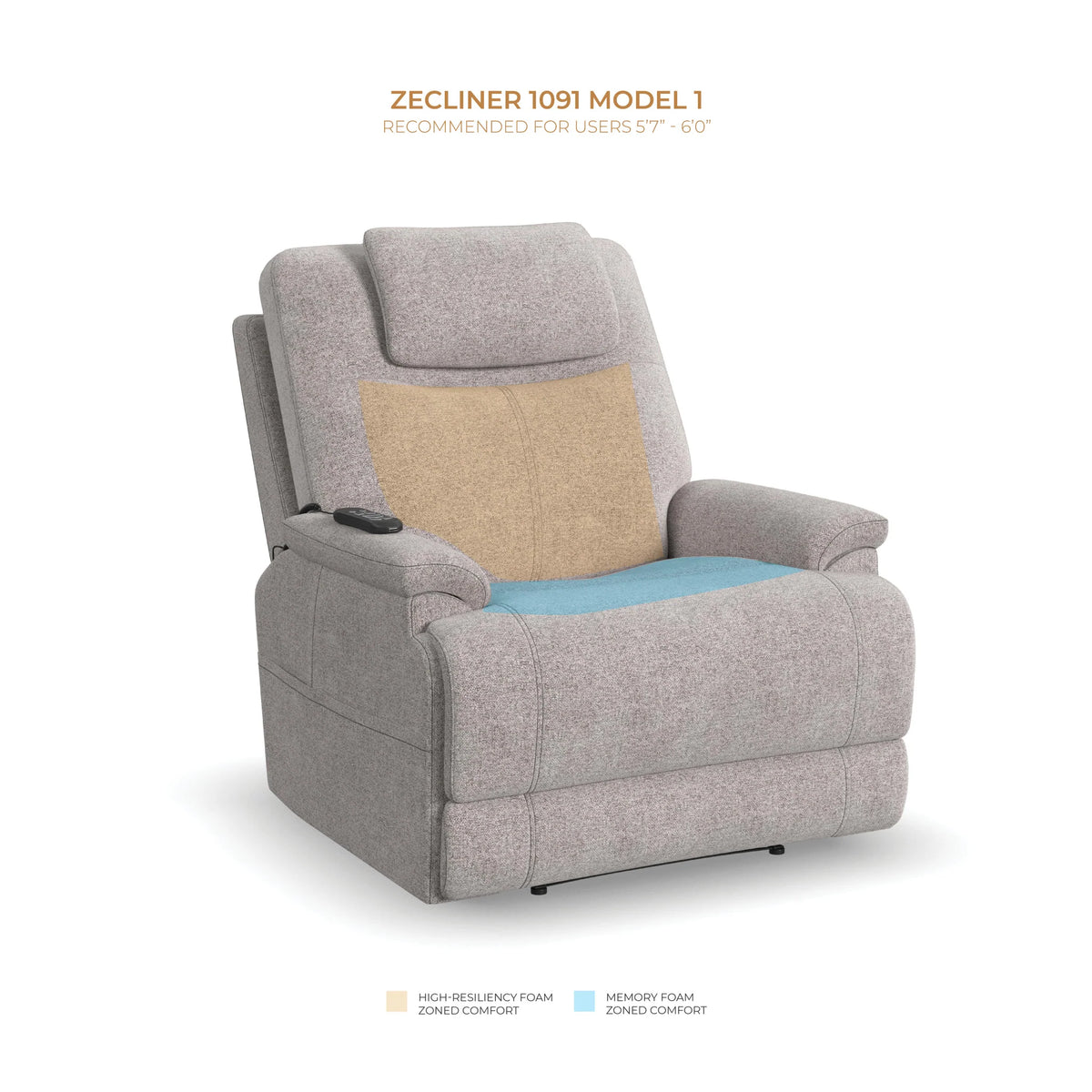 Zecliner Model 1 Power Sleep Recliner with Power Headrest & Lumbar