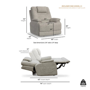 Zecliner Model 2+ Power Lift Sleep Recliner with Power Headrest, Lumbar, Heat & Massage