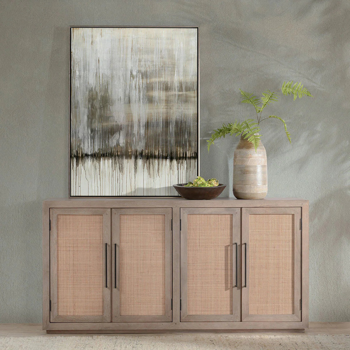 Jensen Mango Wood 4Dr Cabinet Taupe