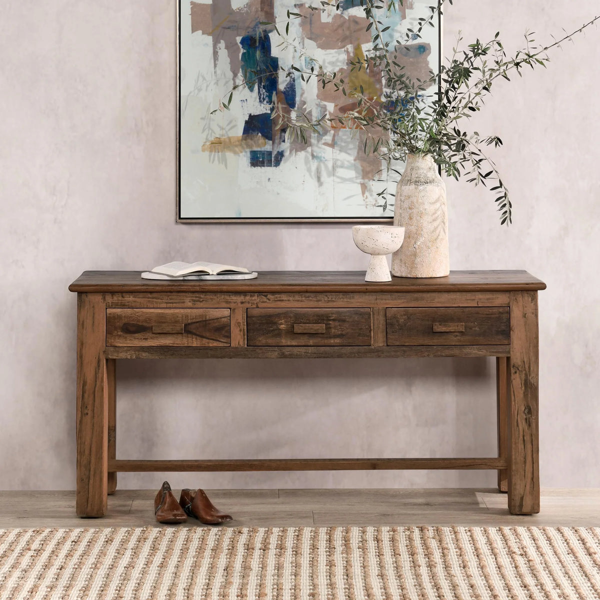 Ezra Reclaimed Wood 3Dwr Console Table Natural