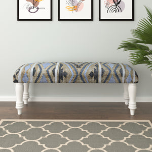 Solange Southwestern Brown/Blue Geometric Polyester and Wood Upholstered Accent Bench