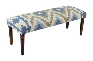 Elaris Contemporary Blue/Sage Geometric Polyester and Wood  Upholstered Accent Bench