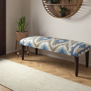 Elaris Contemporary Blue/Sage Geometric Polyester and Wood  Upholstered Accent Bench