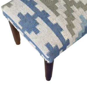 Elaris Contemporary Blue/Sage Geometric Polyester and Wood  Upholstered Accent Bench