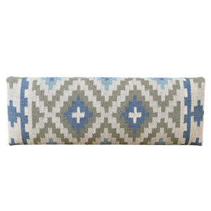 Elaris Contemporary Blue/Sage Geometric Polyester and Wood  Upholstered Accent Bench