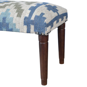 Elaris Contemporary Blue/Sage Geometric Polyester and Wood  Upholstered Accent Bench