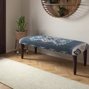 Lurell Contemporary Blue/Ivory Kilim Polyester and Wood Upholstered Accent Bench