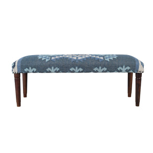 Lurell Contemporary Blue/Ivory Kilim Polyester and Wood Upholstered Accent Bench