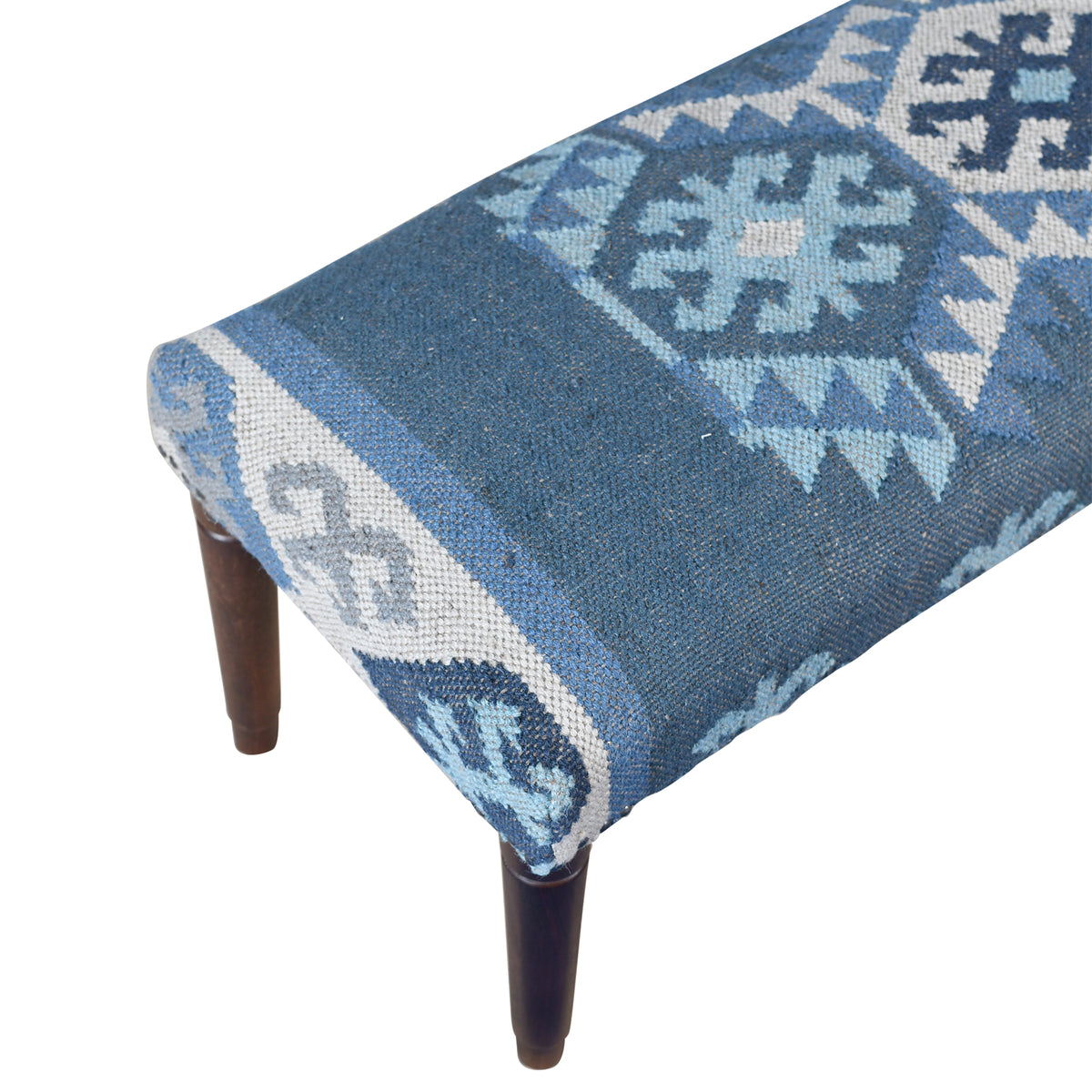 Lurell Contemporary Blue/Ivory Kilim Polyester and Wood Upholstered Accent Bench