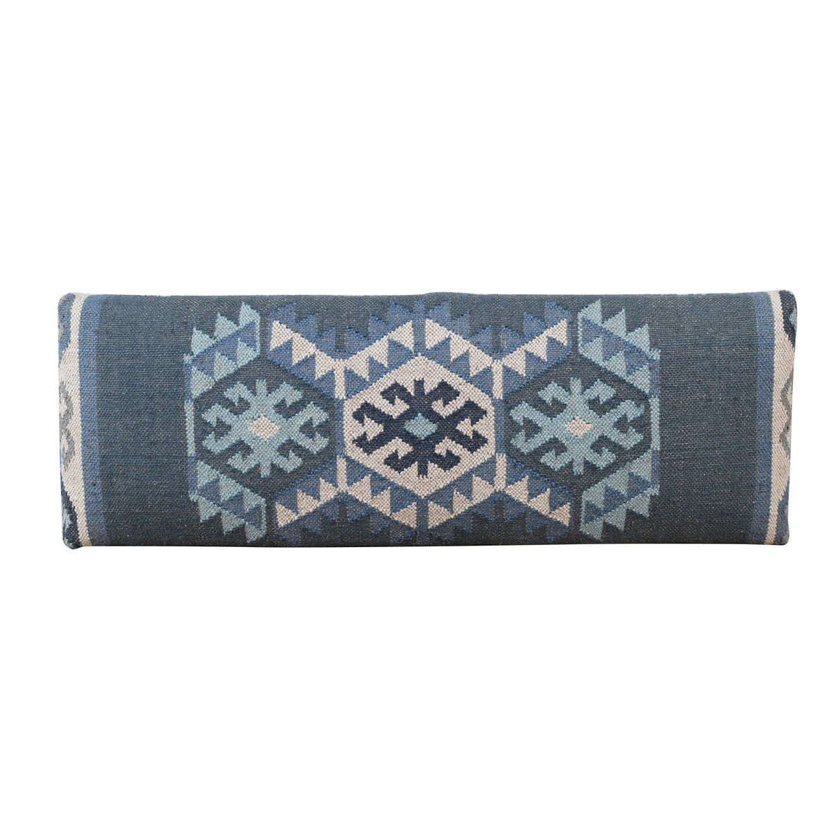 Lurell Contemporary Blue/Ivory Kilim Polyester and Wood Upholstered Accent Bench