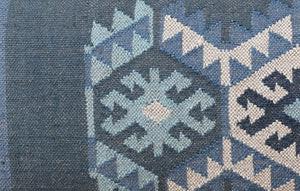 Elaris Contemporary Blue/Sage Geometric Polyester and Wood  Upholstered Accent Bench