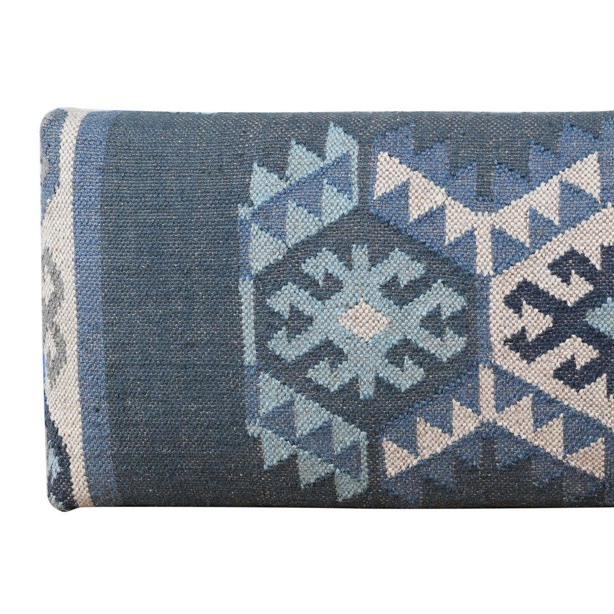 Lurell Contemporary Blue/Ivory Kilim Polyester and Wood Upholstered Accent Bench