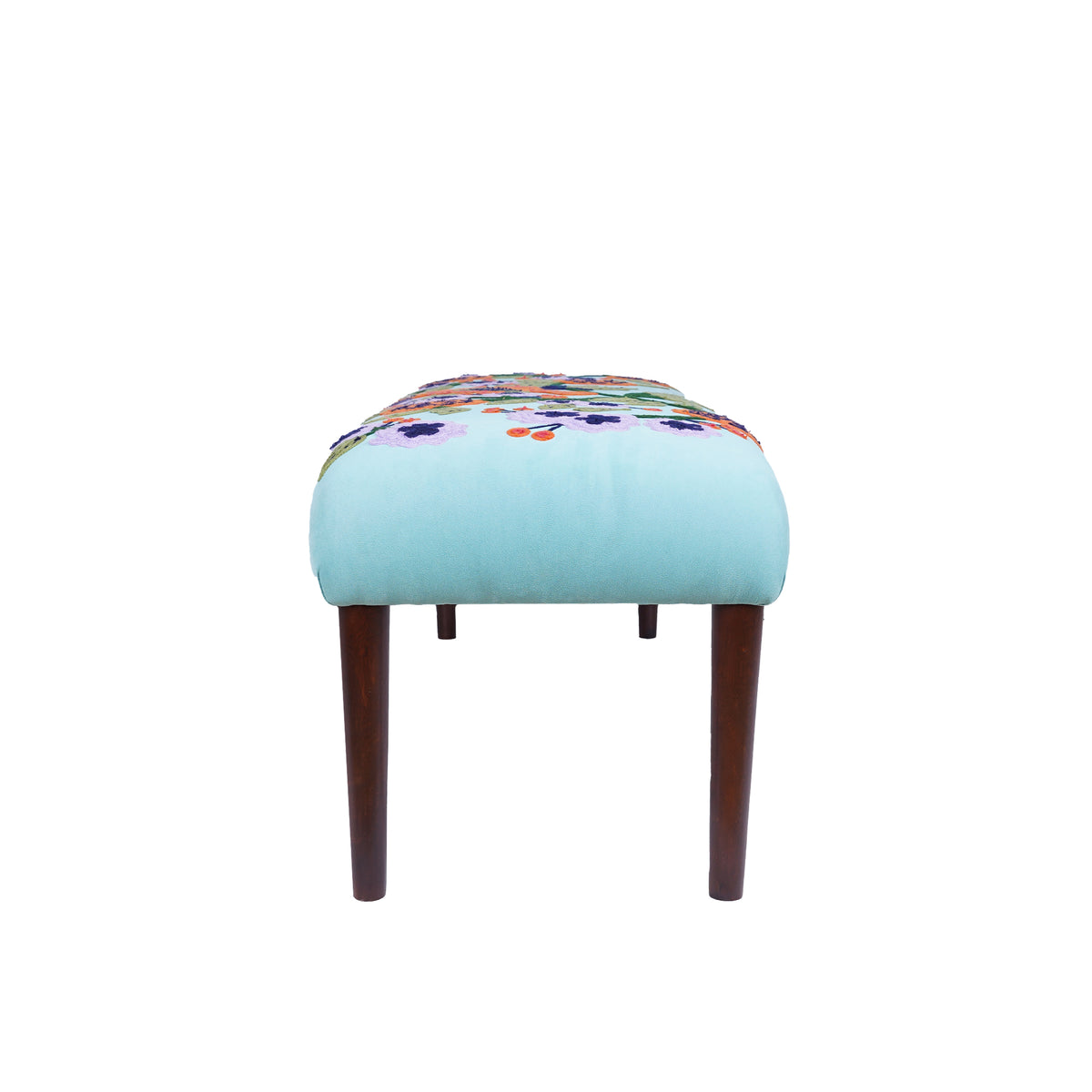 Dahlia Contemporary Embroidered Velvet Upholstered Accent Bench, Blue/Multi