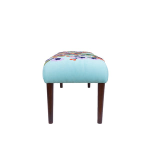 Dahlia Contemporary Embroidered Velvet Upholstered Accent Bench, Blue/Multi