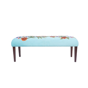 Dahlia Contemporary Embroidered Velvet Upholstered Accent Bench, Blue/Multi