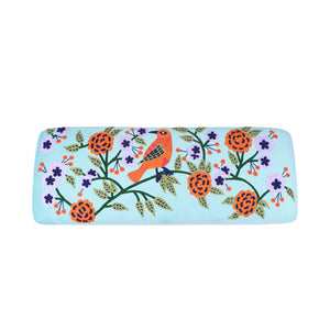 Dahlia Contemporary Embroidered Velvet Upholstered Accent Bench, Blue/Multi