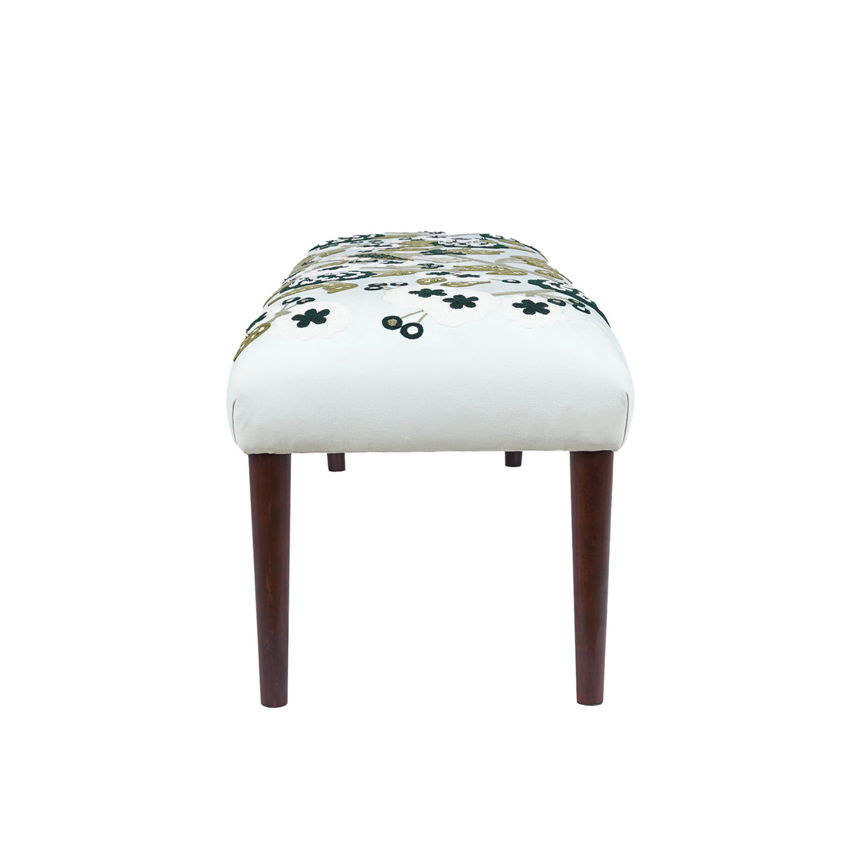Dahlia Contemporary Embroidered Velvet Upholstered Accent Bench, Green/Ivory
