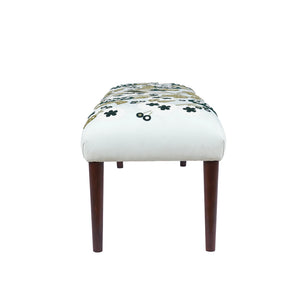 Dahlia Contemporary Embroidered Velvet Upholstered Accent Bench, Green/Ivory