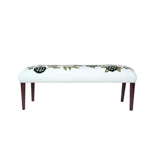 Dahlia Contemporary Embroidered Velvet Upholstered Accent Bench, Green/Ivory