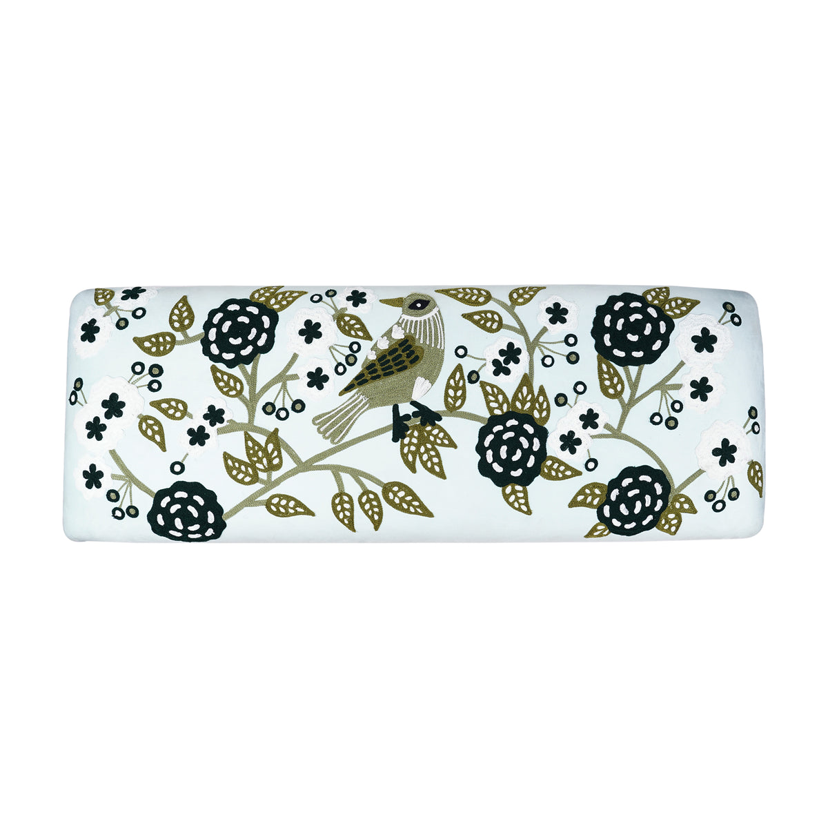 Dahlia Contemporary Embroidered Velvet Upholstered Accent Bench, Green/Ivory
