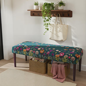 Alton Contemporary Green/Multi Floral Velvet and Wood Embroidered Accent Bench