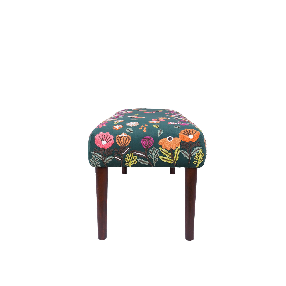 Alton Contemporary Green/Multi Floral Velvet and Wood Embroidered Accent Bench
