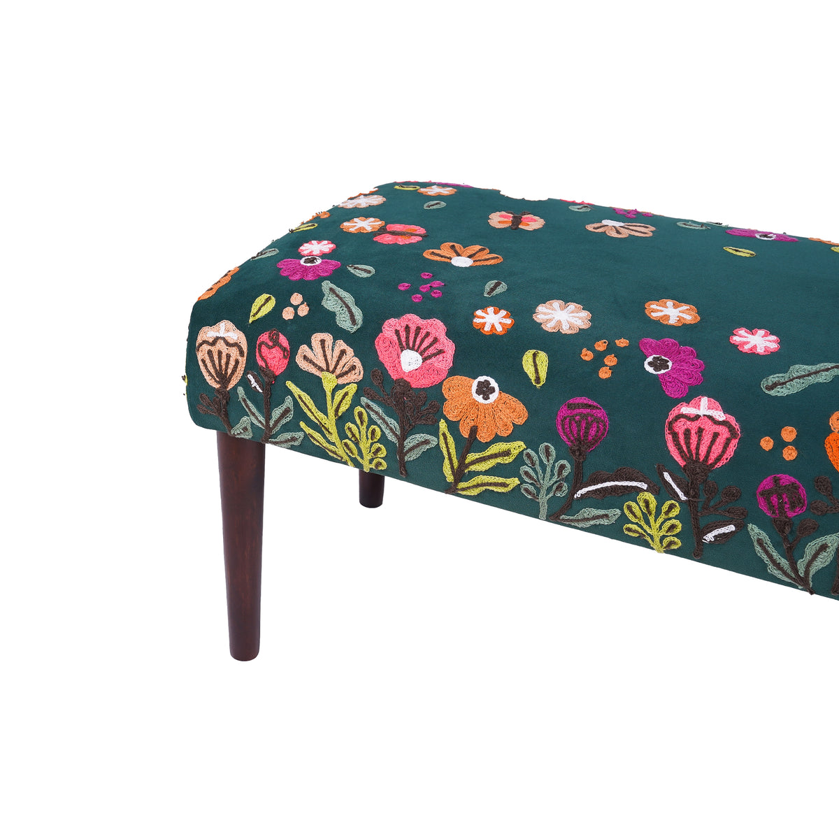 Alton Contemporary Green/Multi Floral Velvet and Wood Embroidered Accent Bench