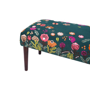Alton Contemporary Green/Multi Floral Velvet and Wood Embroidered Accent Bench