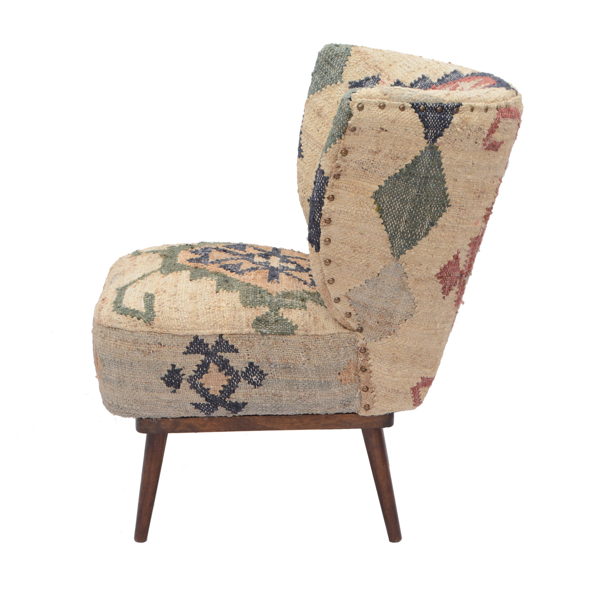 Sofia Bohemian/Eclectic Multicolored Kilim Jute Upholstered Accent Chair