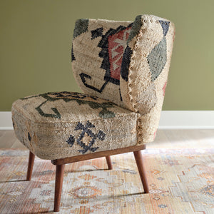 Sofia Bohemian/Eclectic Multicolored Kilim Jute Upholstered Accent Chair
