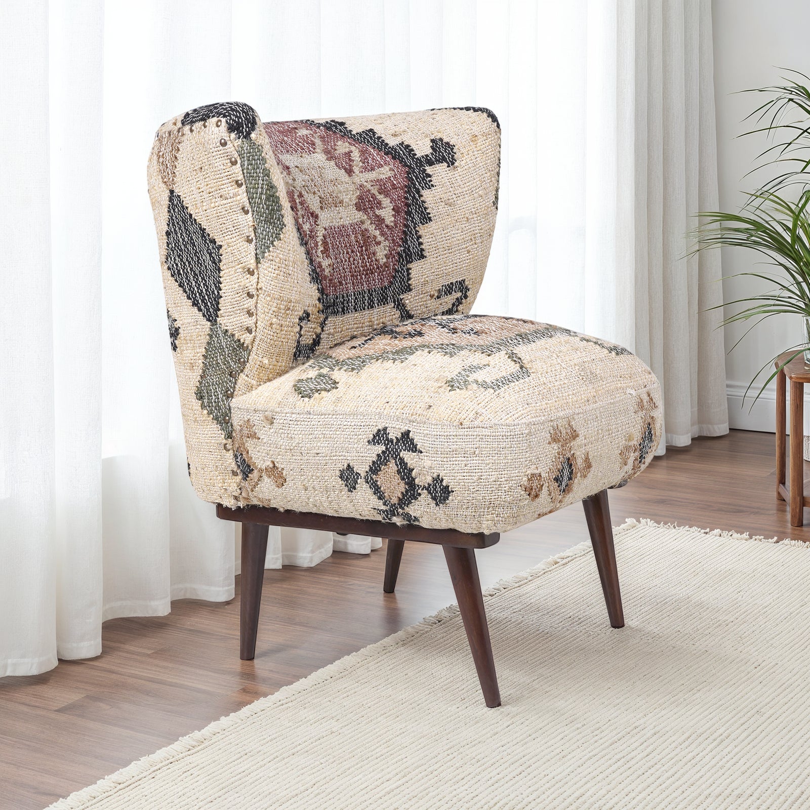 Sofia Bohemian/Eclectic Multicolored Kilim Jute Upholstered Accent Chair