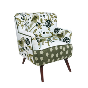 Dahlia Contemporary Embroidered Velvet Upholstered Accent Chair, Green/Ivory