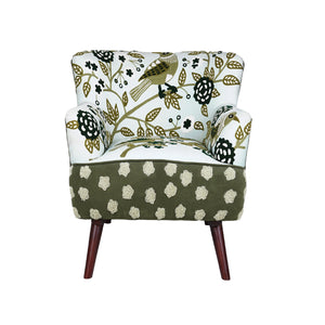 Dahlia Contemporary Embroidered Velvet Upholstered Accent Chair, Green/Ivory