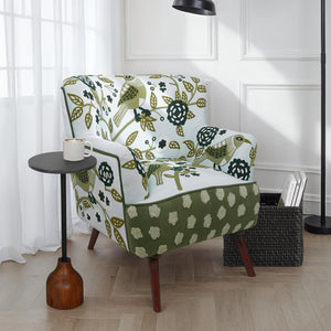 Dahlia Contemporary Embroidered Velvet Upholstered Accent Chair, Green/Ivory
