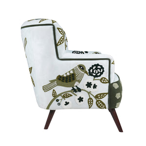 Dahlia Contemporary Embroidered Velvet Upholstered Accent Chair, Green/Ivory