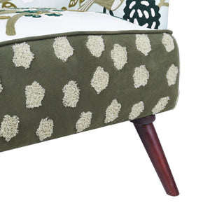 Dahlia Contemporary Embroidered Velvet Upholstered Accent Chair, Green/Ivory