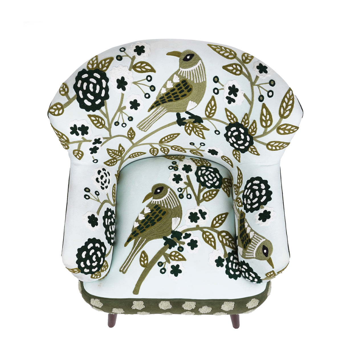 Dahlia Contemporary Embroidered Velvet Upholstered Accent Chair, Green/Ivory