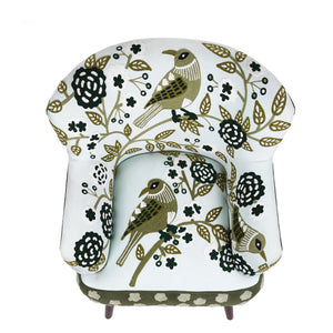 Dahlia Contemporary Embroidered Velvet Upholstered Accent Chair, Green/Ivory