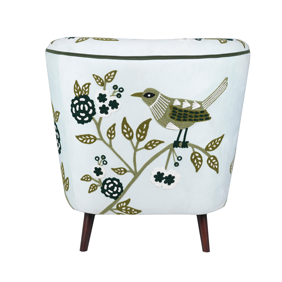 Dahlia Contemporary Embroidered Velvet Upholstered Accent Chair, Green/Ivory
