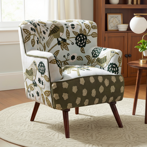 Dahlia Contemporary Embroidered Velvet Upholstered Accent Chair, Green/Ivory