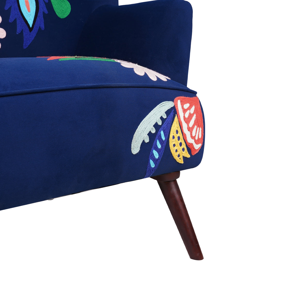 Brenham Handmade Embroidered Velvet Floral Royal Blue Accent Chair