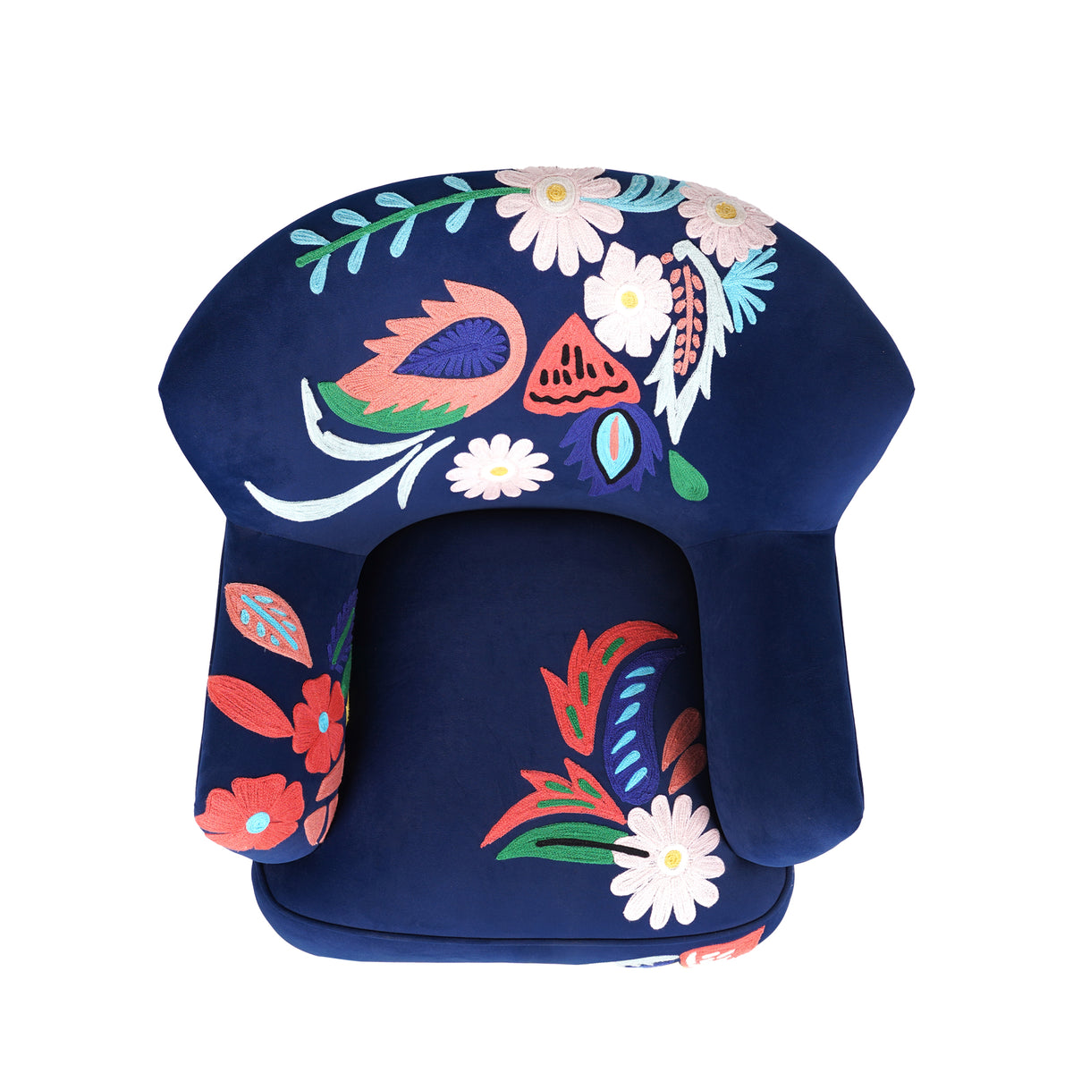 Brenham Handmade Embroidered Velvet Floral Royal Blue Accent Chair