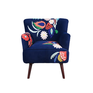 Brenham Handmade Embroidered Velvet Floral Royal Blue Accent Chair
