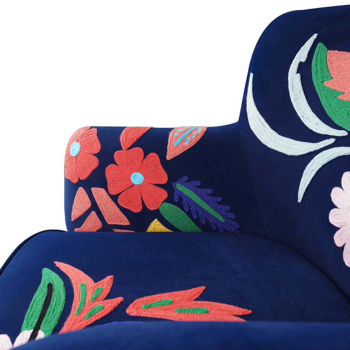 Brenham Handmade Embroidered Velvet Floral Royal Blue Accent Chair