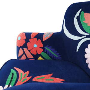 Brenham Handmade Embroidered Velvet Floral Royal Blue Accent Chair