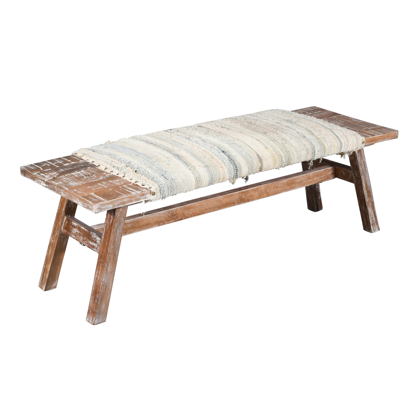 Amelia Farmhouse Brown/Multi Striped Cotton Upholstered Accent Bench