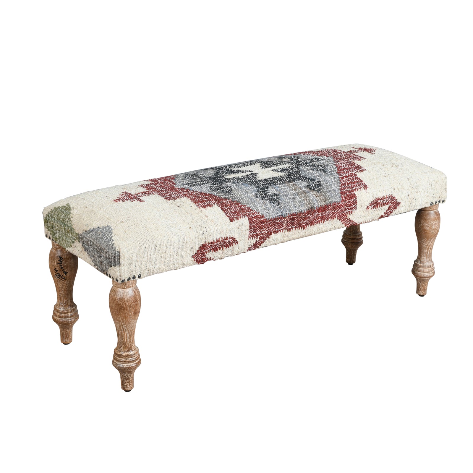 Athena Southwestern Beige/Red Kilim Jute Blend Upholstered Accent Bench