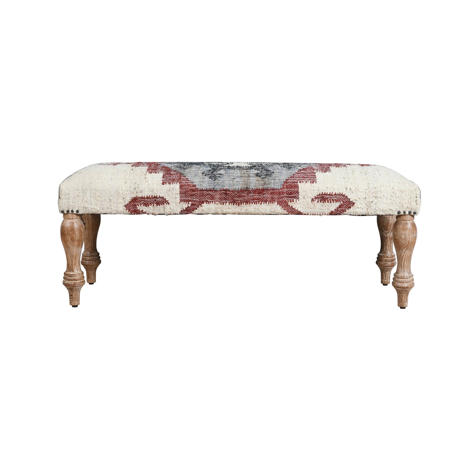 Athena Southwestern Beige/Red Kilim Jute Blend Upholstered Accent Bench