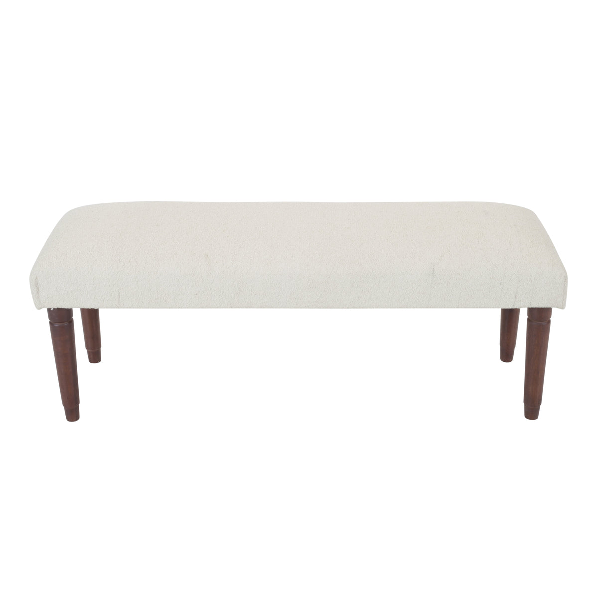 Genevieve Contemporary Cream Solid Boucle and Wood Upholstered Bench